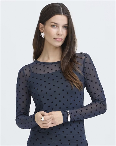 Fransa - FRDeta Langarm-Meshbluse - Salute W. Black Dots